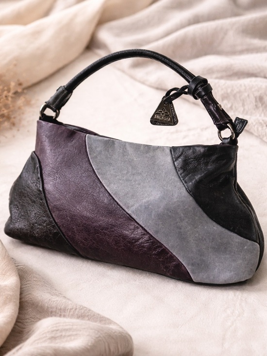 Arcadia Handbags - Arcadia Leather Hobo Bag Italy Colorblock Black Purple